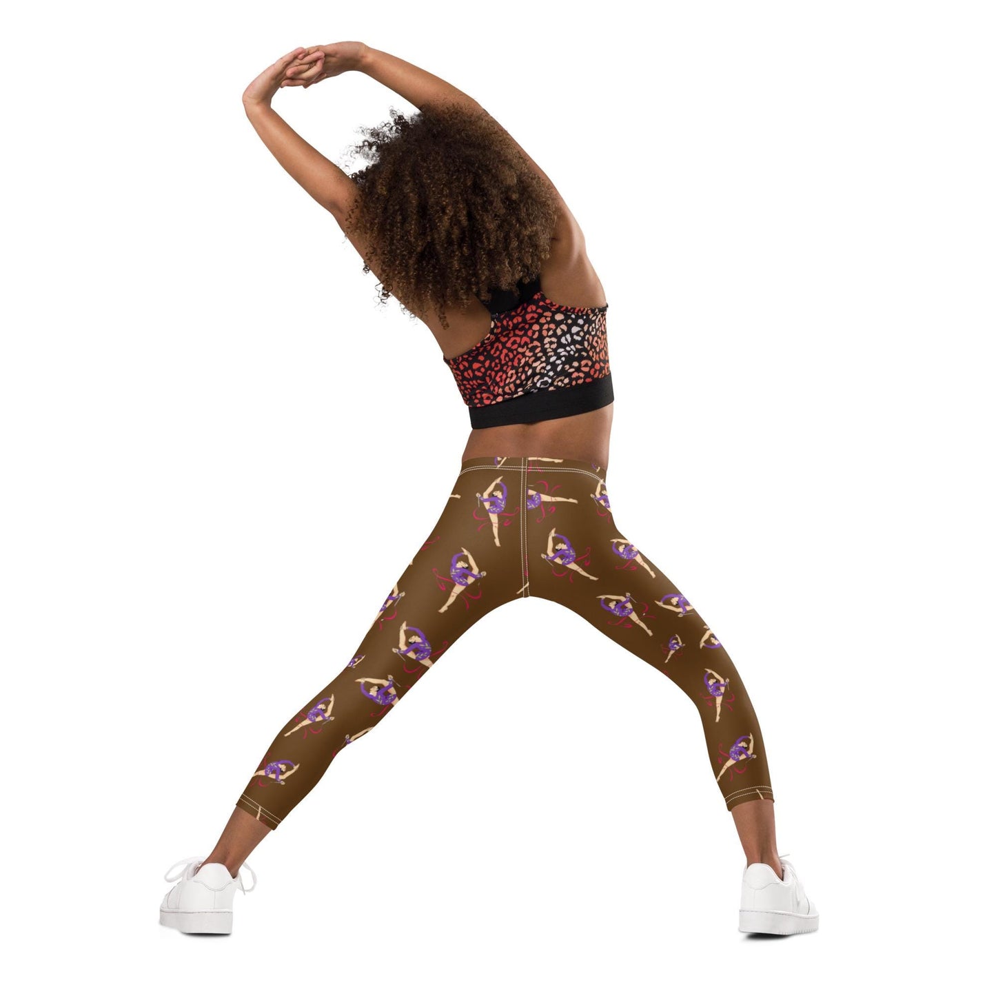 Legging pour petite fille – Marron – Doux, extensible, toutes saisons – Motif Gymnaste Danseuse