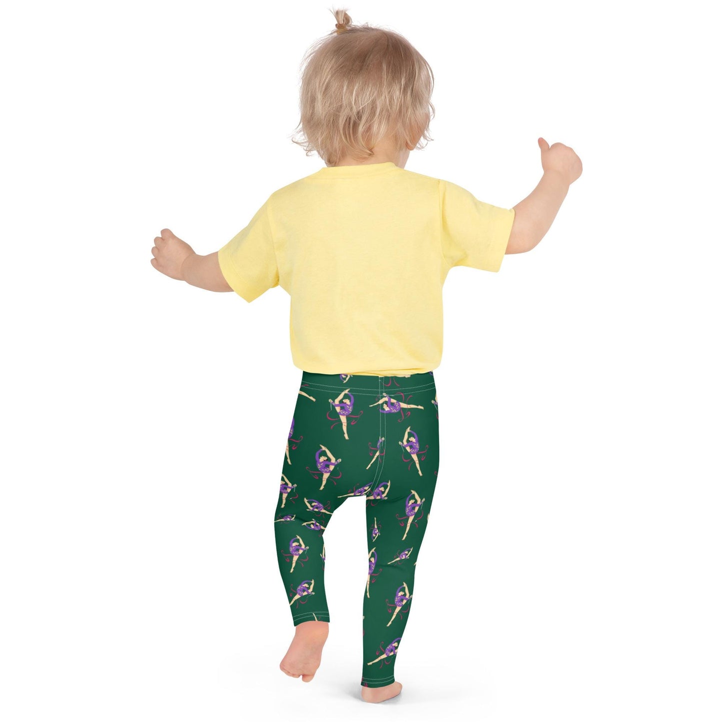 Legging pour petite fille – Vert Sapin – Doux, extensible, toutes saisons – Motif Gymnaste Danseuse