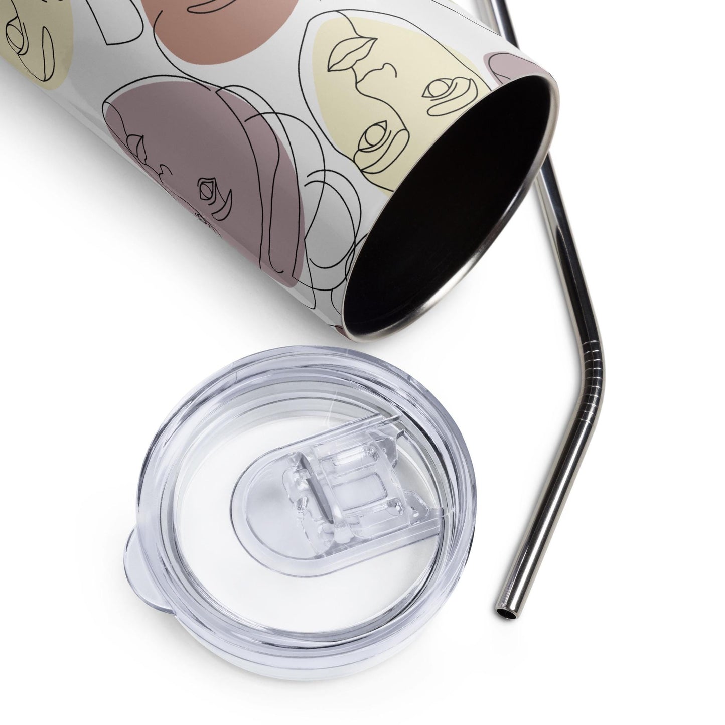 Mug isotherme inox - Design Artistique Visages FĂ©minins Calligraphie - Gobelet en Acier Inoxydable â Mug de Voyage Durable Ătanche ĂlĂ©gant