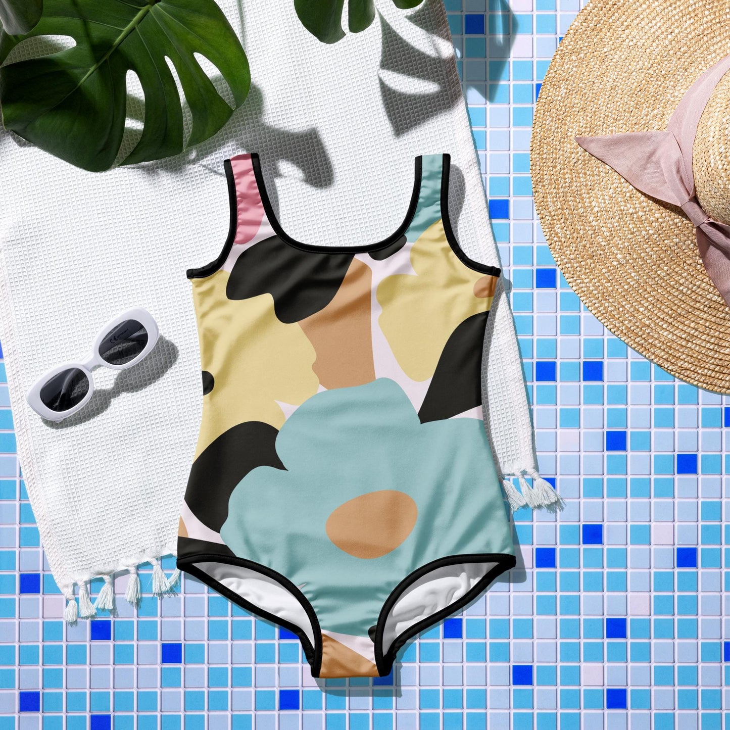 Maillot de bain 1 pièce pour fille ado – Fleuri, Pastel – maintien & séchage rapide – Minimaliste