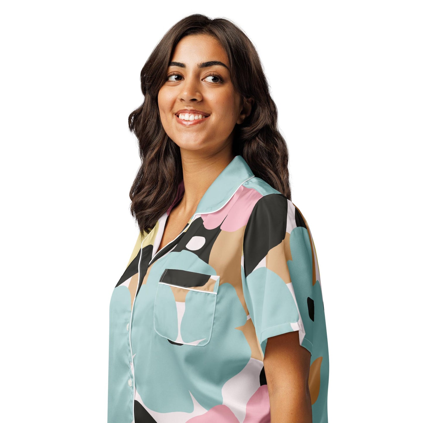 Chemisier de pyjama pour femme - Fleuri, Pastel – Manches courtes - Léger, doux et confortable