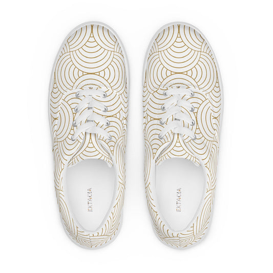 Tennis en toile pour femme - Blanc et Or – À lacets, légères et confortables – Graphique