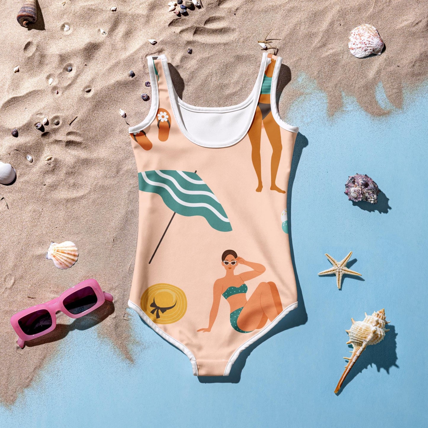 Maillot de bain 1 pièce pour petite fille – Saumon – Confort, maintien & séchage rapide – Design Estival