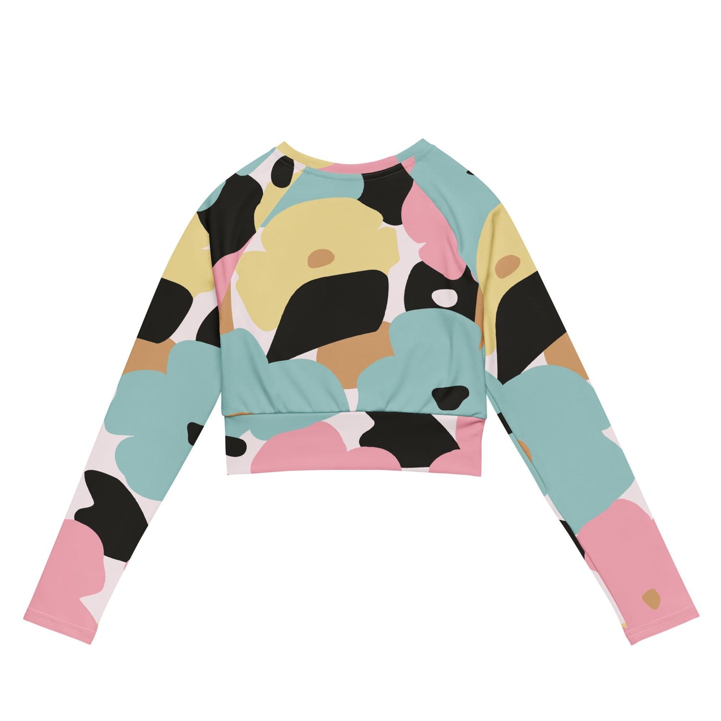 Crop top manches longues pour femme – Fleuri, Pastel – Polyester recyclé, haut court éco-responsable & confortable