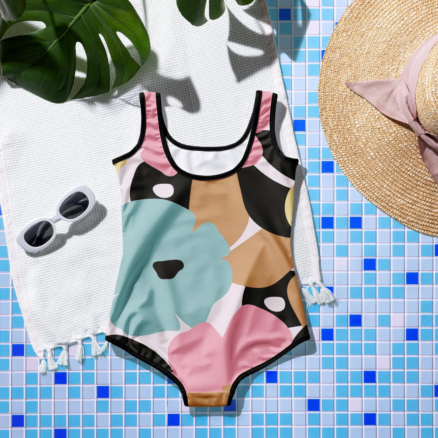 Maillot de bain 1 pièce pour fille ado – Fleuri, Pastel – maintien & séchage rapide – Minimaliste