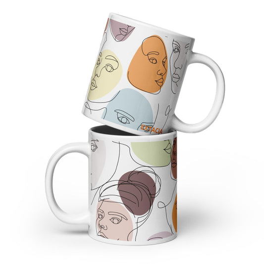 Mug en Céramique – 11, 15 et 20 oz - Tasse Élégante Design Artistique Visages Calligraphie - Personnalisable - cadeau, bureau, déco cuisine