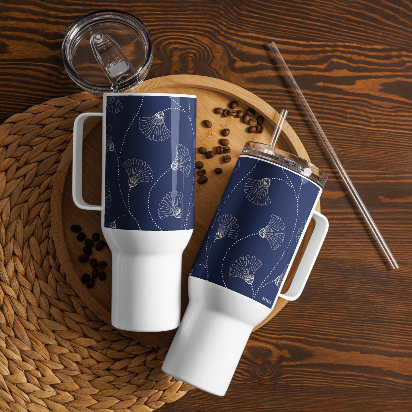 Mug Isotherme Inox - Mug de Voyage Isotherme en Acier Inoxydable avec Anse â Design Florale - THERMOS, gobelet - Durable, LĂ©ger, Ătanche