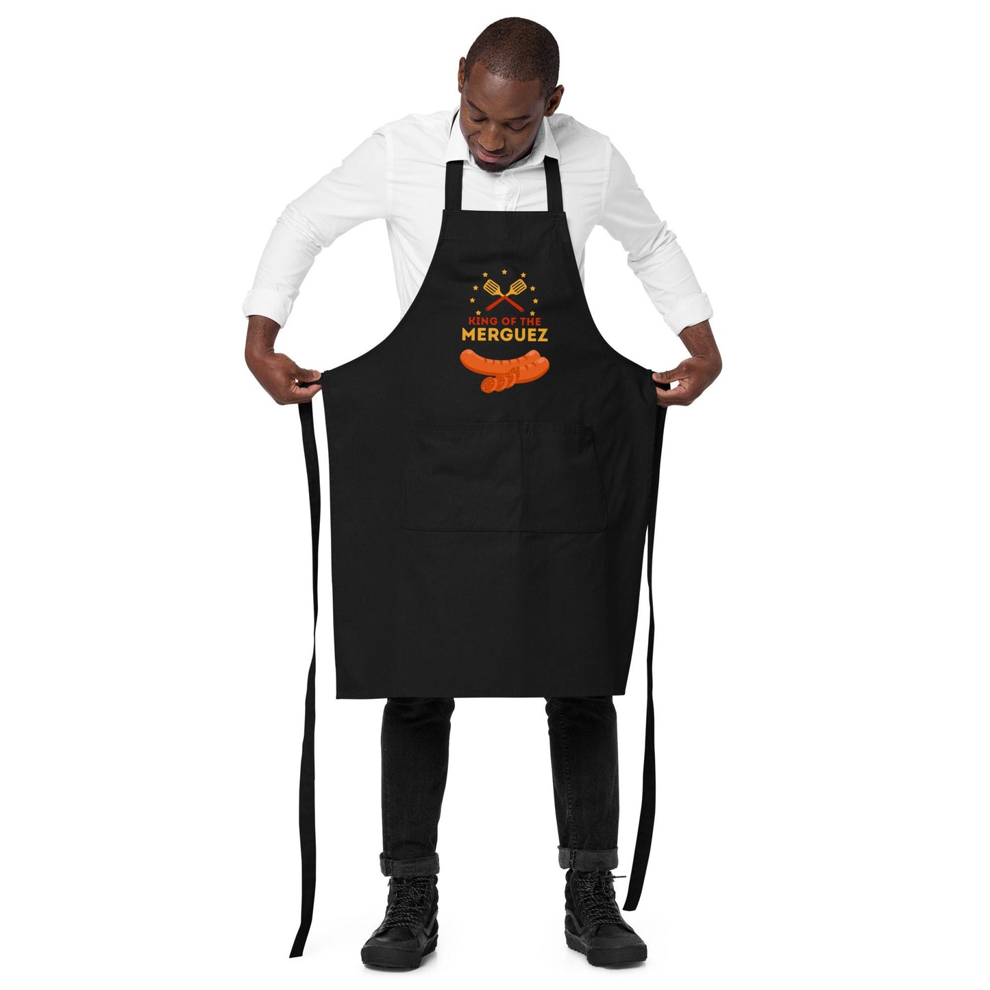 Tablier Homme 100 % Coton Bio – "King of the Merguez" - Cadeau BBQ Original - coton biologique, Accessoire cuisine