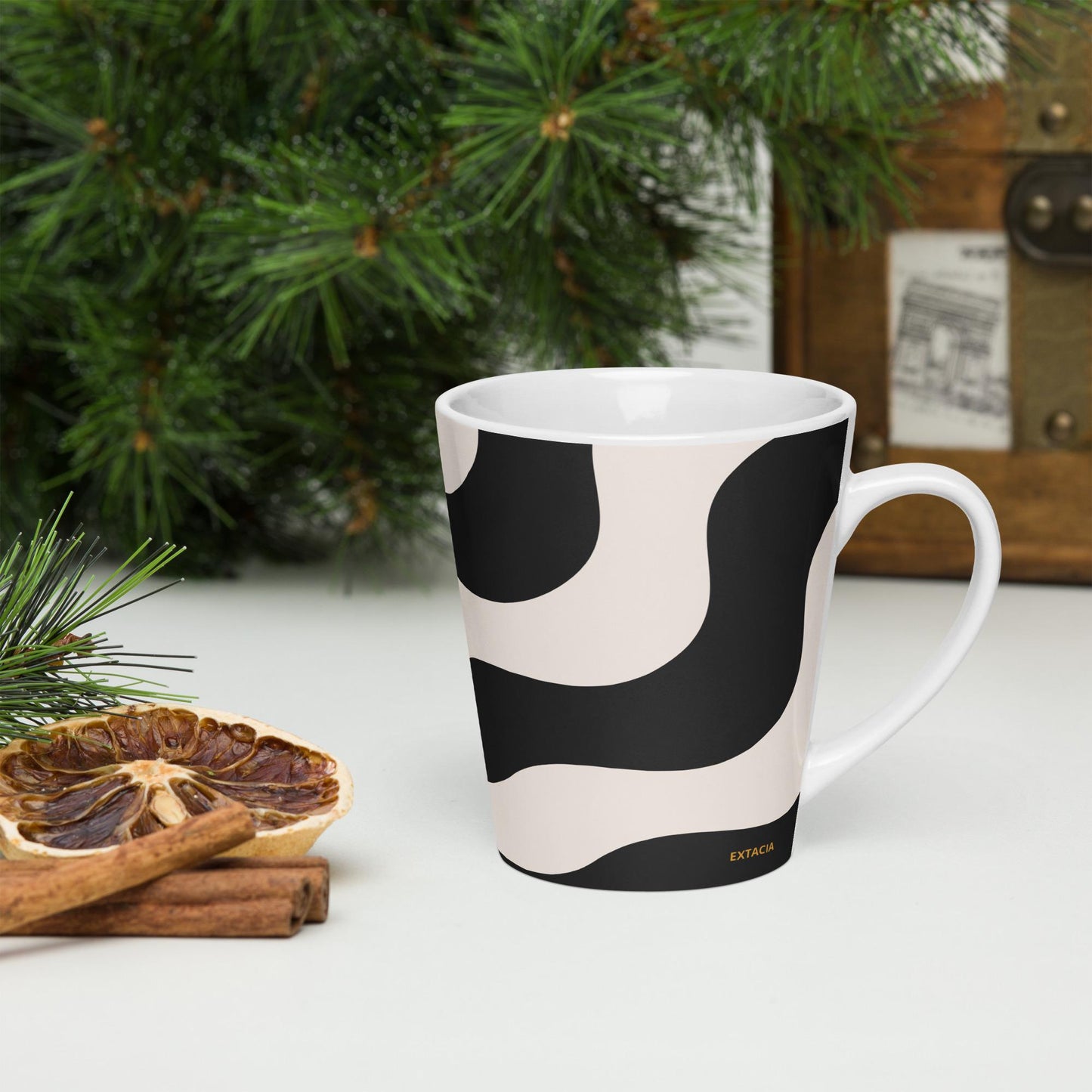 Mug à café en Céramique Blanche - Tasse 12 oz - Élégante, Ergonomique – Bureau, Cuisine, Maison, Cadeau - Design Graphique Minimaliste
