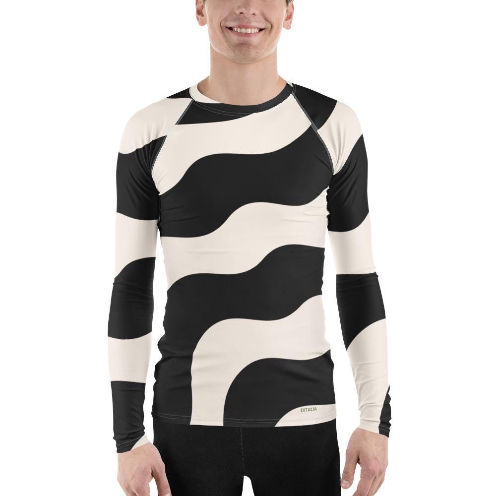 Rash guard pour homme – Beige & Noir – col rond, manches longues – Polyester recyclé, anti-UV & séchage rapide