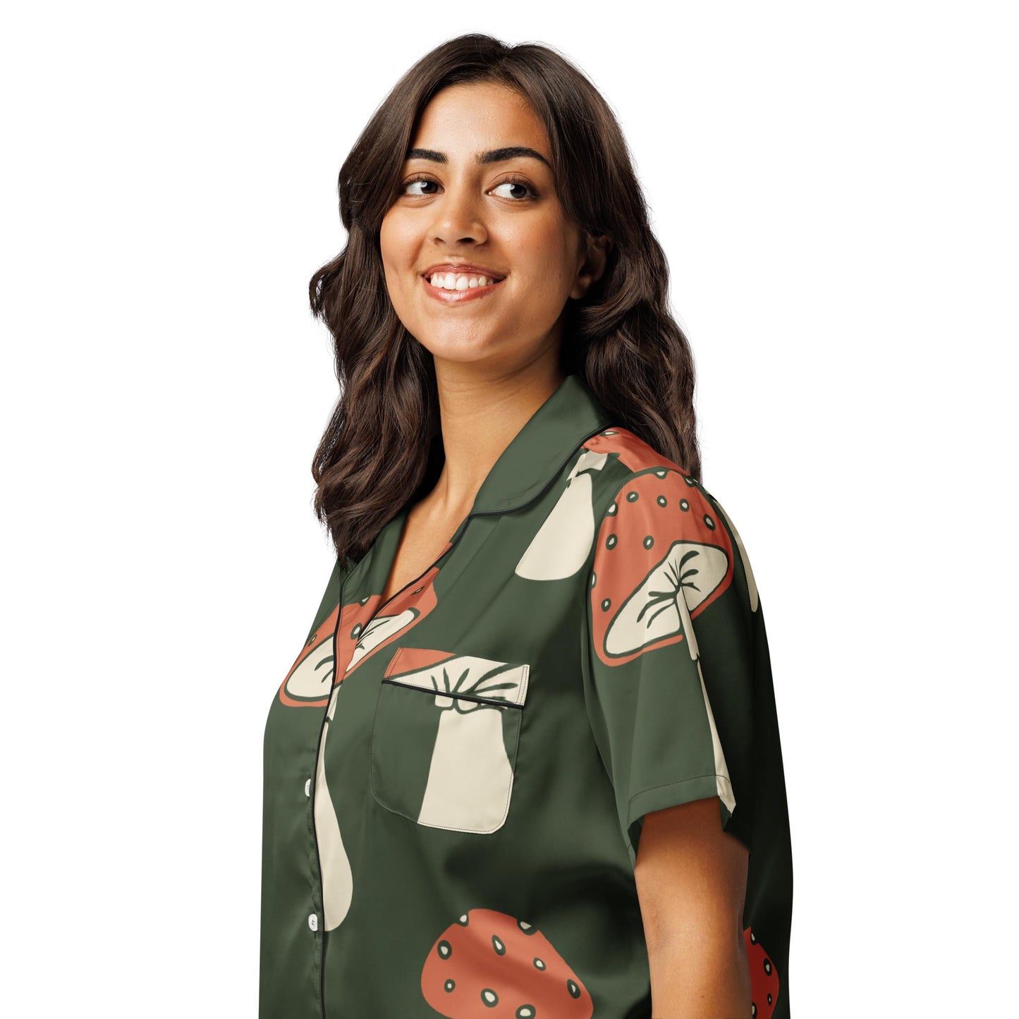 Chemisier de pyjama pour femme - Vert Champignon – Manches courtes - Léger, doux et confortable