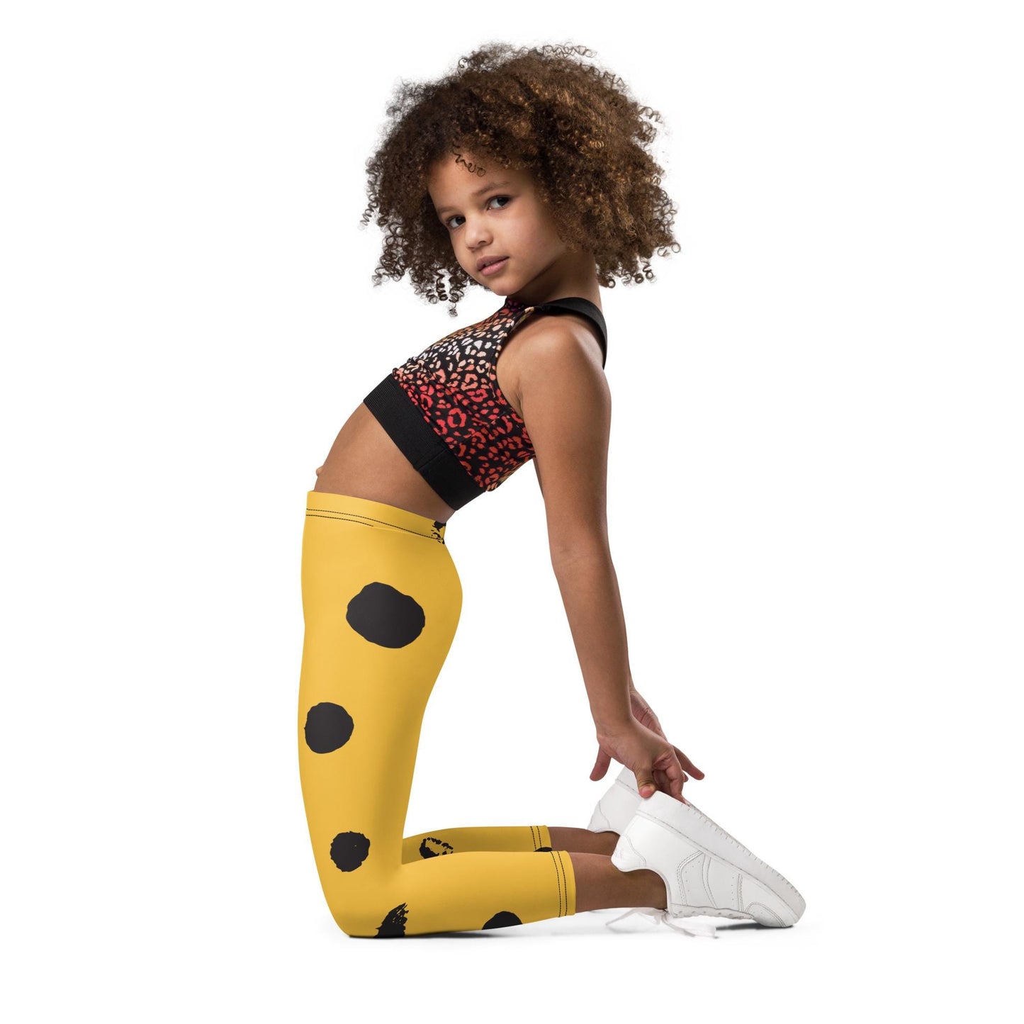 Legging pour petite fille – Jaune & Noir – Doux, extensible, toutes saisons – Motif Gymnaste Danseuse