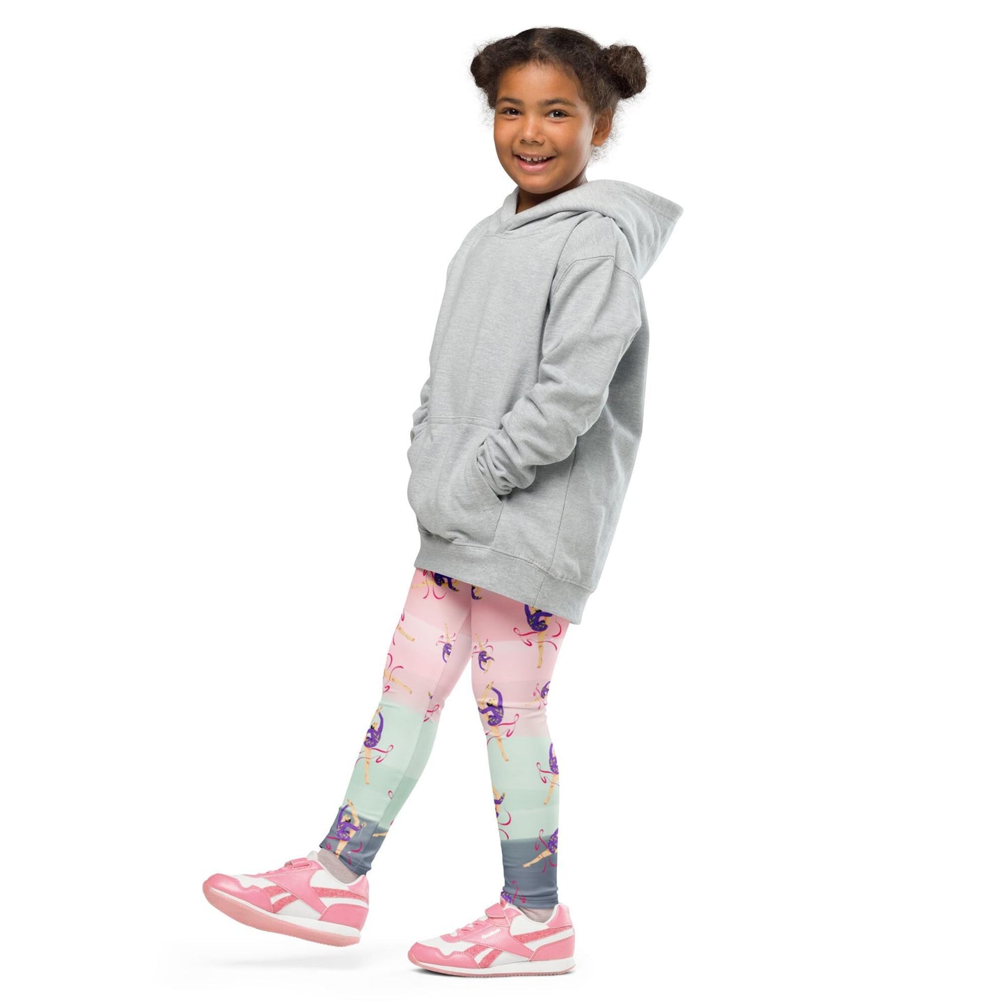 Legging pour petite fille – Dégragé Rose Kaki – Doux, extensible, toutes saisons – Motif Gymnaste Danseuse