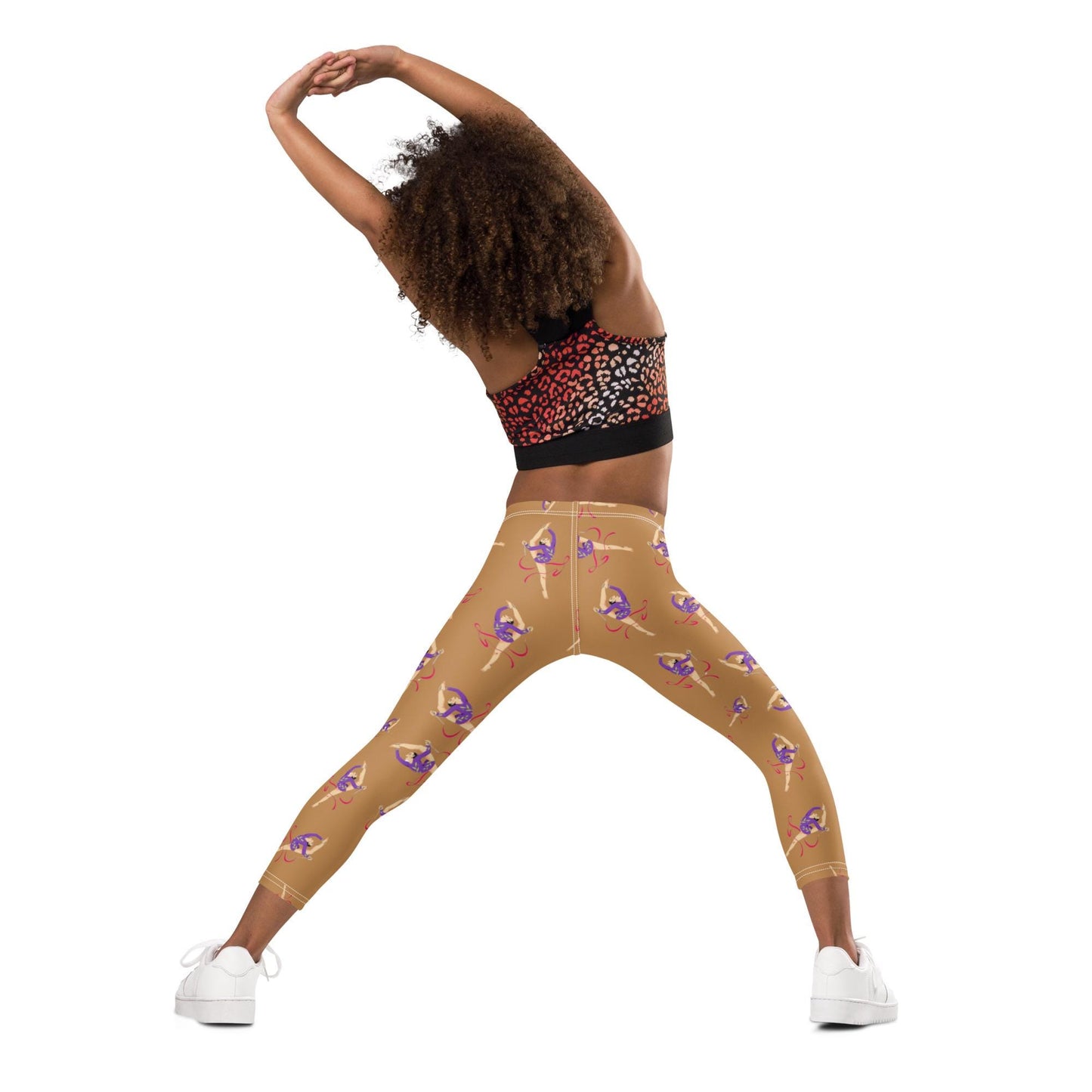 Legging pour petite fille – Camel – Doux, extensible, toutes saisons – Motif Gymnaste Danseuse