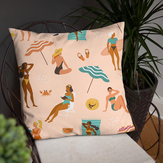 Coussin de Décoration avec Housse Amovible – Design des Femmes, Plage, été - Élégant et Confortable - Canapé, Lit, Décoration Minimaliste