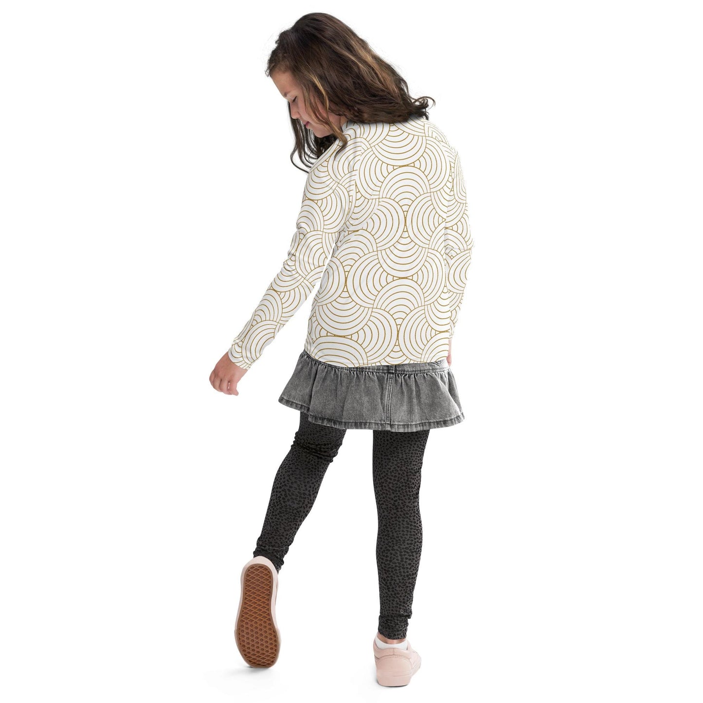 Rash guard pour fille ado – Blanc & Or – Compression légère, respirant & séchage rapide – Graphique