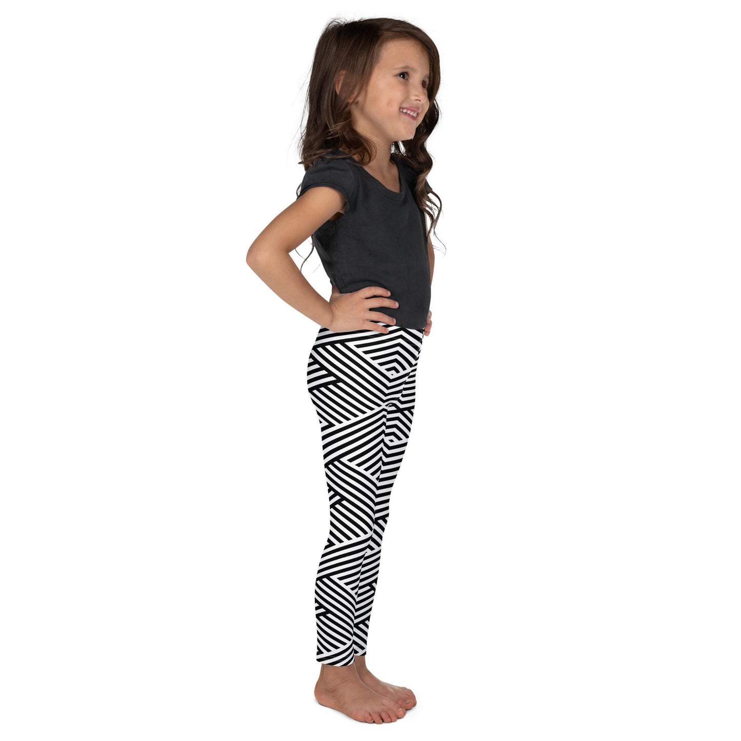 Legging pour petite fille – Blanc & Noir à rayures – Doux, extensible, toutes saisons – Graphique