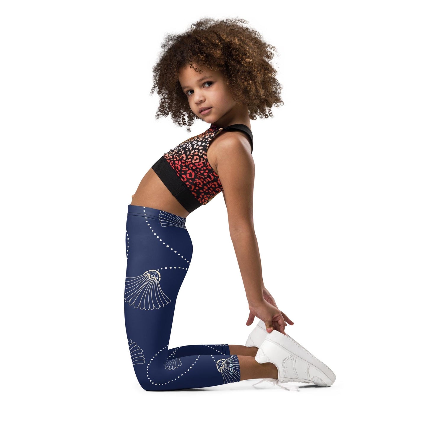 Legging pour petite fille – Bleu Fleuri – Doux, extensible, toutes saisons – Motif Gymnaste Danseuse