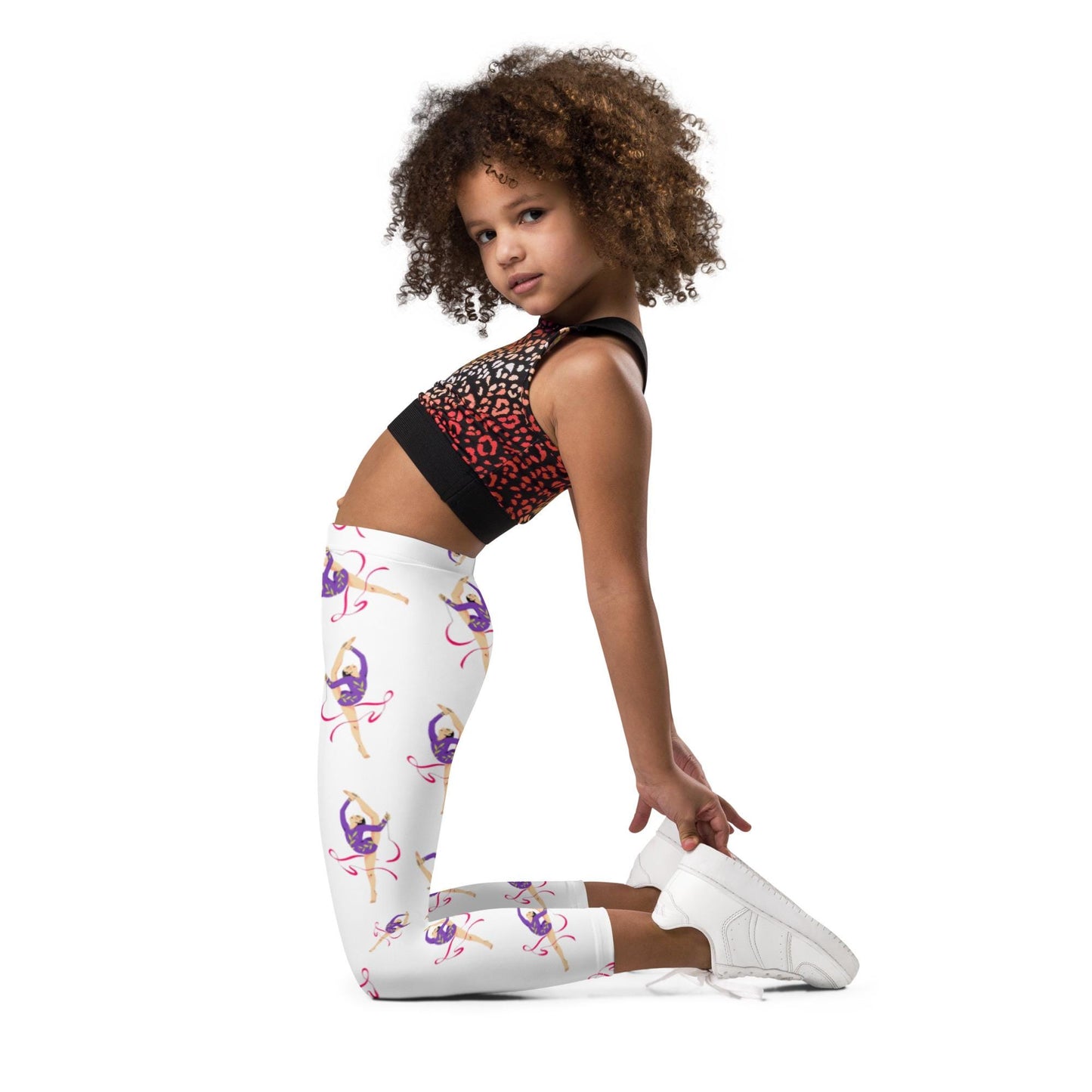 Legging pour petite fille – Blanc – Doux, extensible, toutes saisons – Motif Gymnaste Danseuse