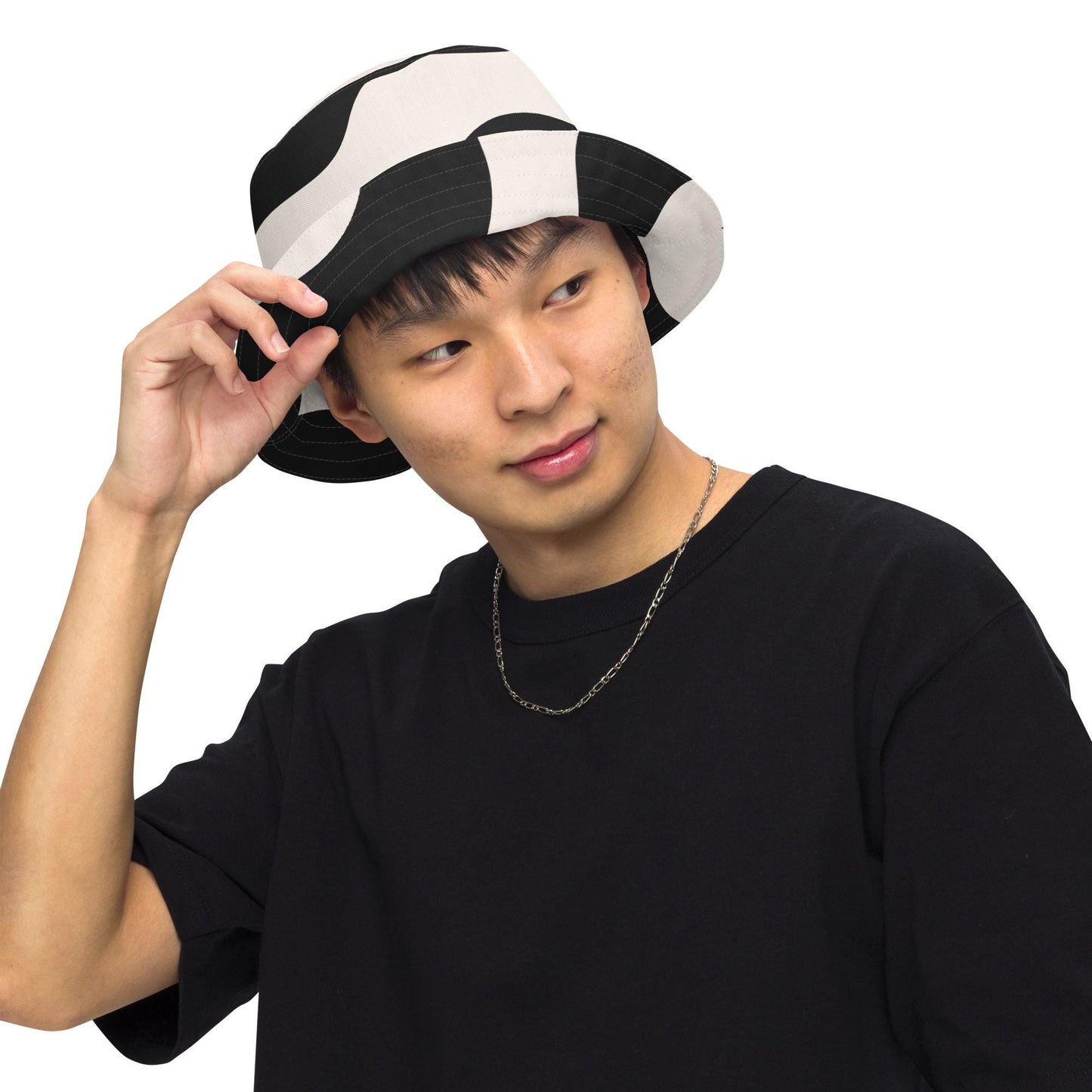 Bob réversible unisexe - Beige et Noir – Léger, respirant et 2-en-1 – Graphique Minimaliste