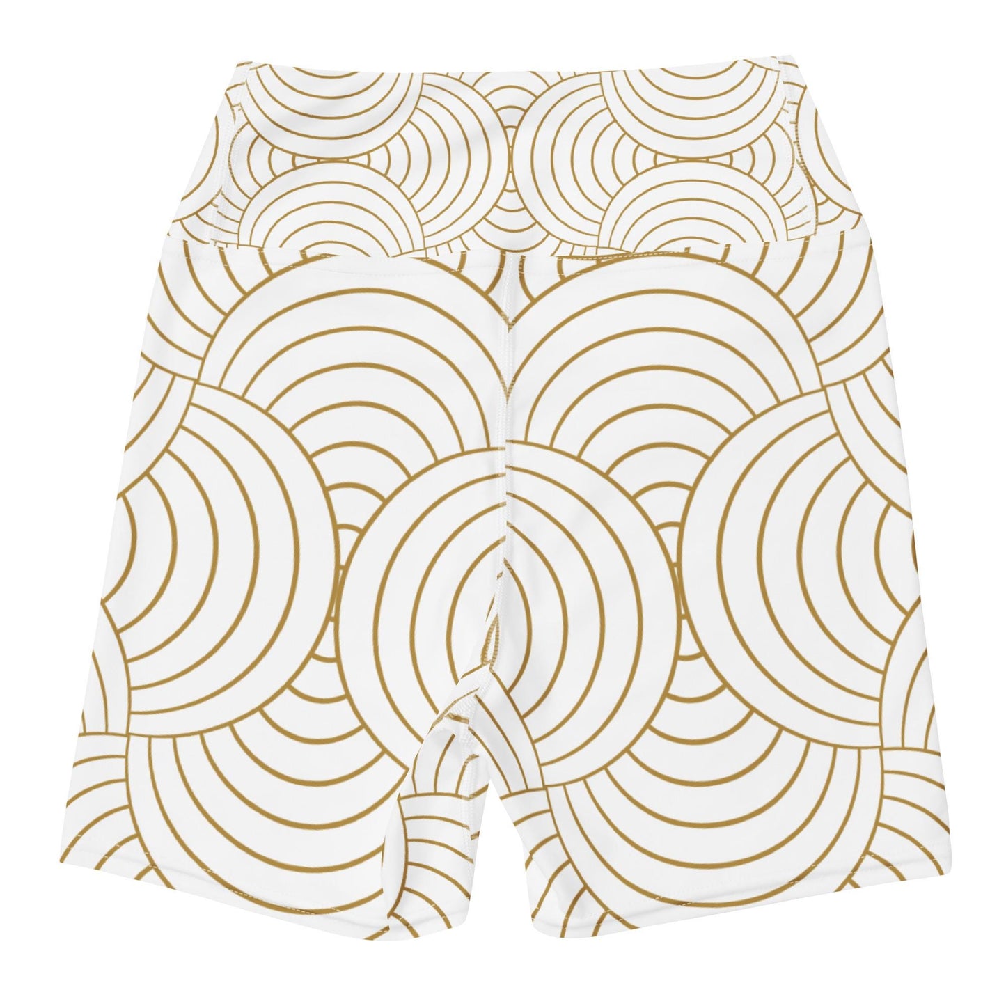 Short legging de yoga pour femme – Blanc & Or – Stretch, taille haute, séchage rapide – Graphique