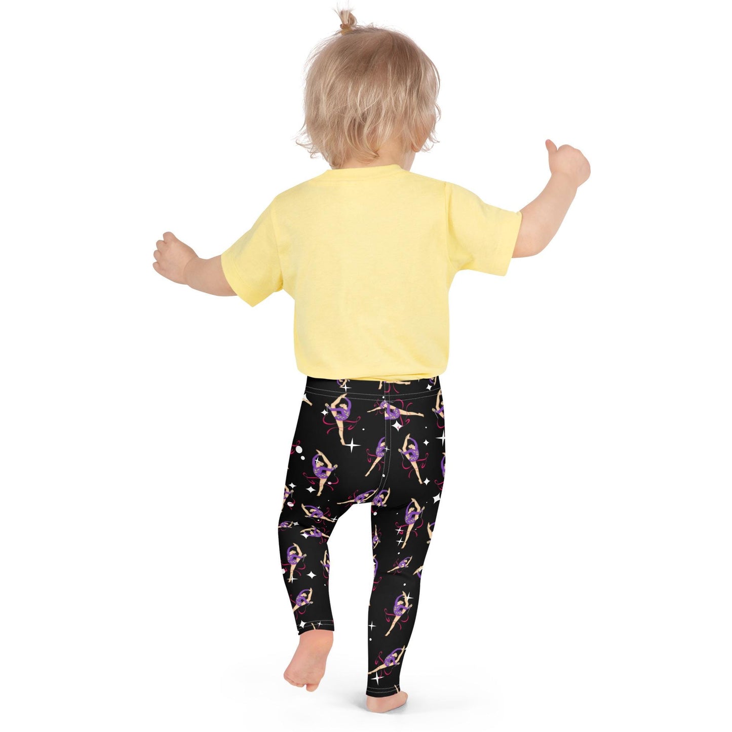 Legging pour petite fille – Noir Etoilé – Doux, extensible, toutes saisons – Motif Gymnaste Danseuse