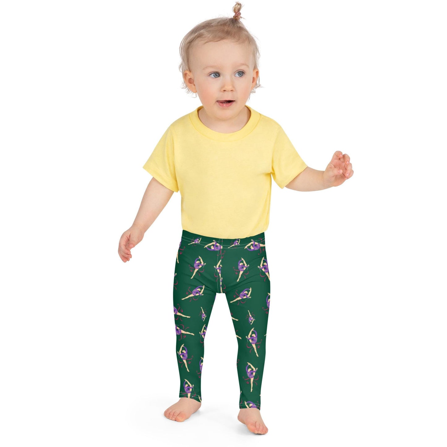 Legging pour petite fille – Vert Sapin – Doux, extensible, toutes saisons – Motif Gymnaste Danseuse