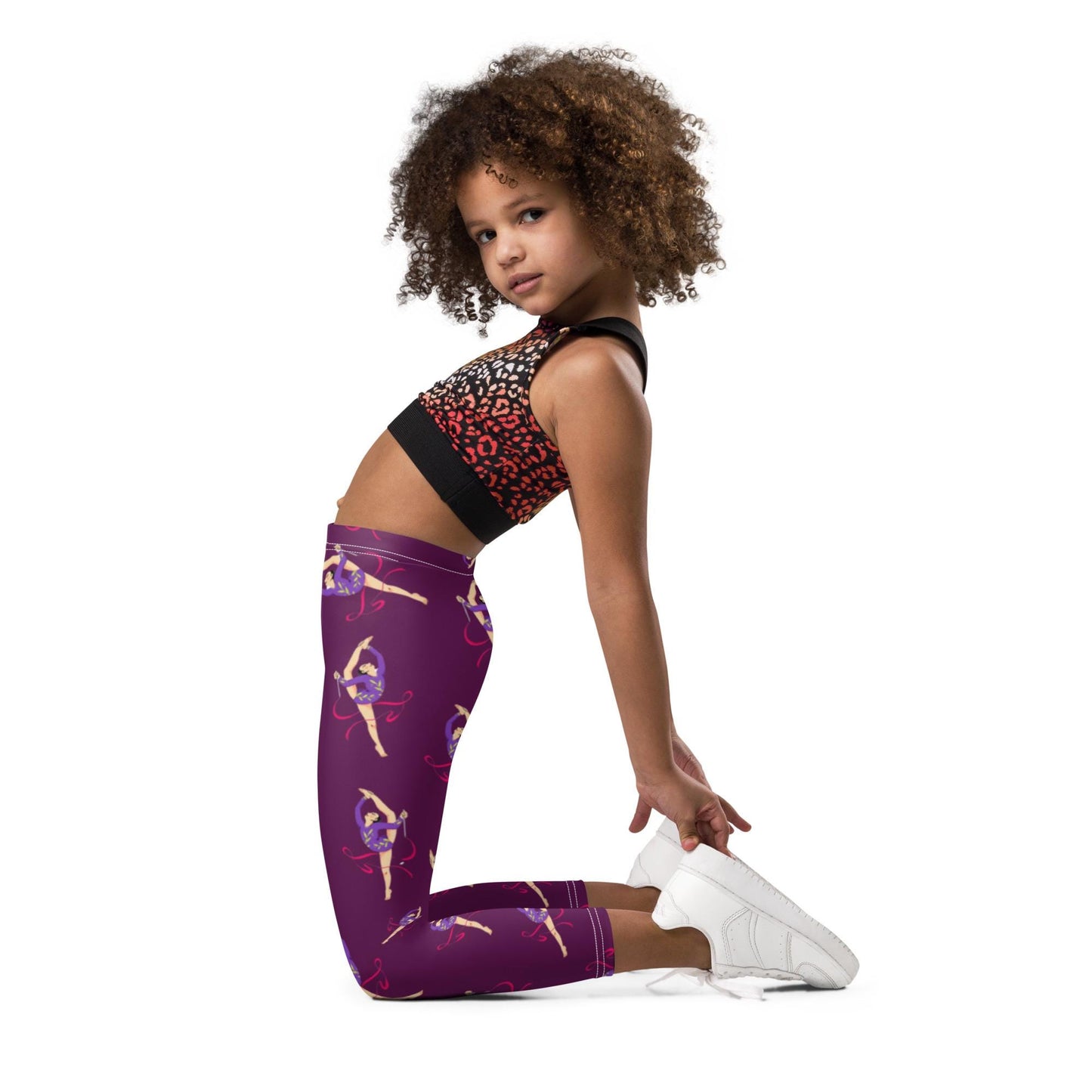 Legging pour petite fille – Mauve – Doux, extensible, toutes saisons – Motif Gymnaste Danseuse