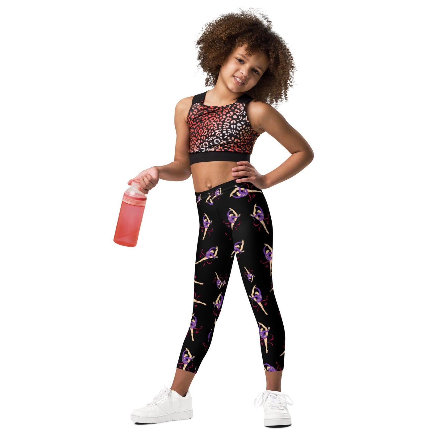 Legging pour petite fille – Noir – Doux, extensible, toutes saisons – Motif Gymnaste Danseuse