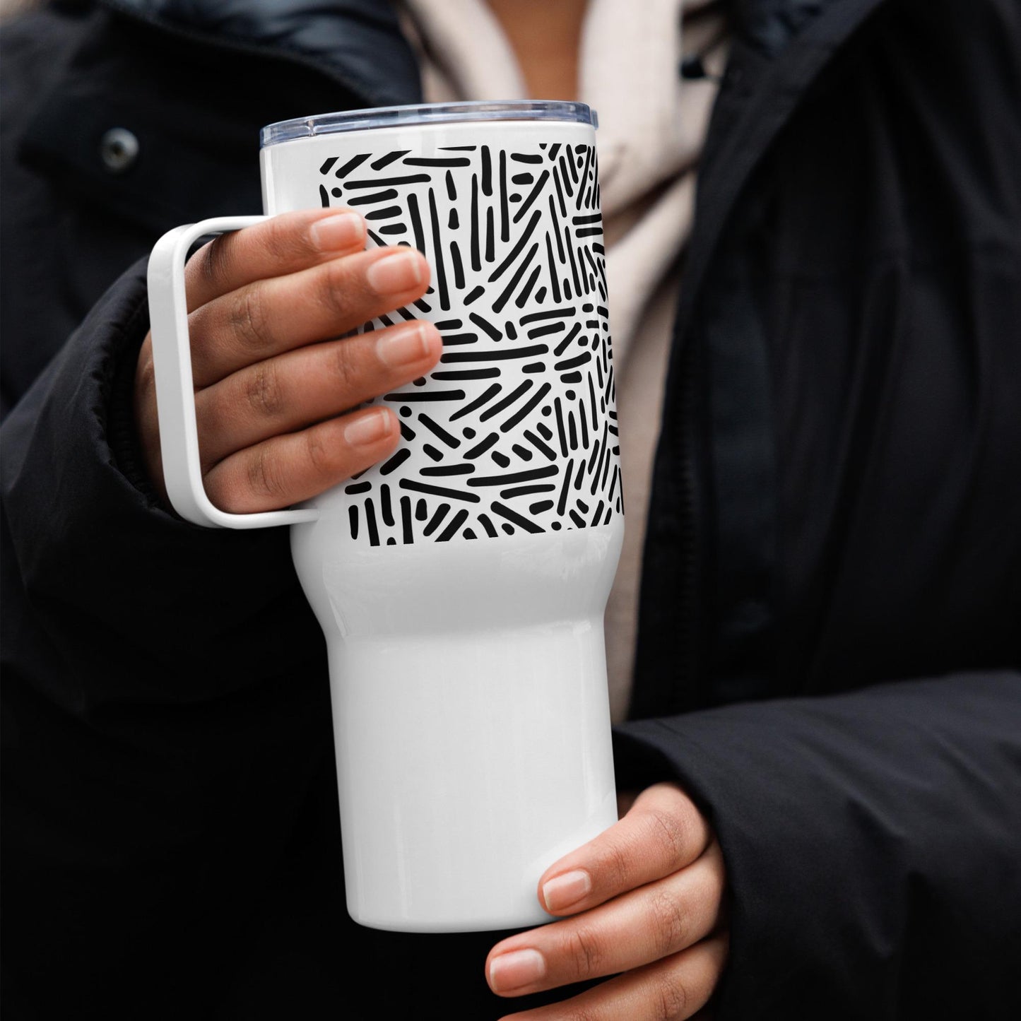 Mug Isotherme Inox - Mug de Voyage Isotherme en Acier Inoxydable avec Anse â Design Graphique - THERMOS, gobelet - Durable, LĂ©ger, Ătanche