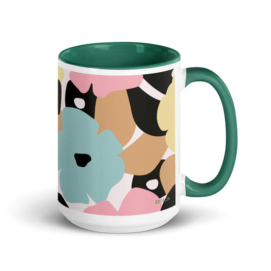 Mug à Intérieur Coloré – Tasse en Céramique Élégante - Design Florale - Café, Thé, Chocolat - cuisine, cadeau, anniversaire, bureau