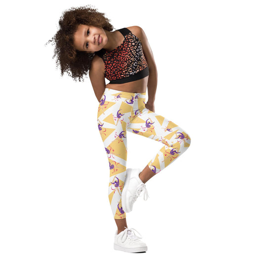 Legging pour petite fille – Blanc & Jaune – Doux, extensible, toutes saisons – Motif Gymnaste Danseuse