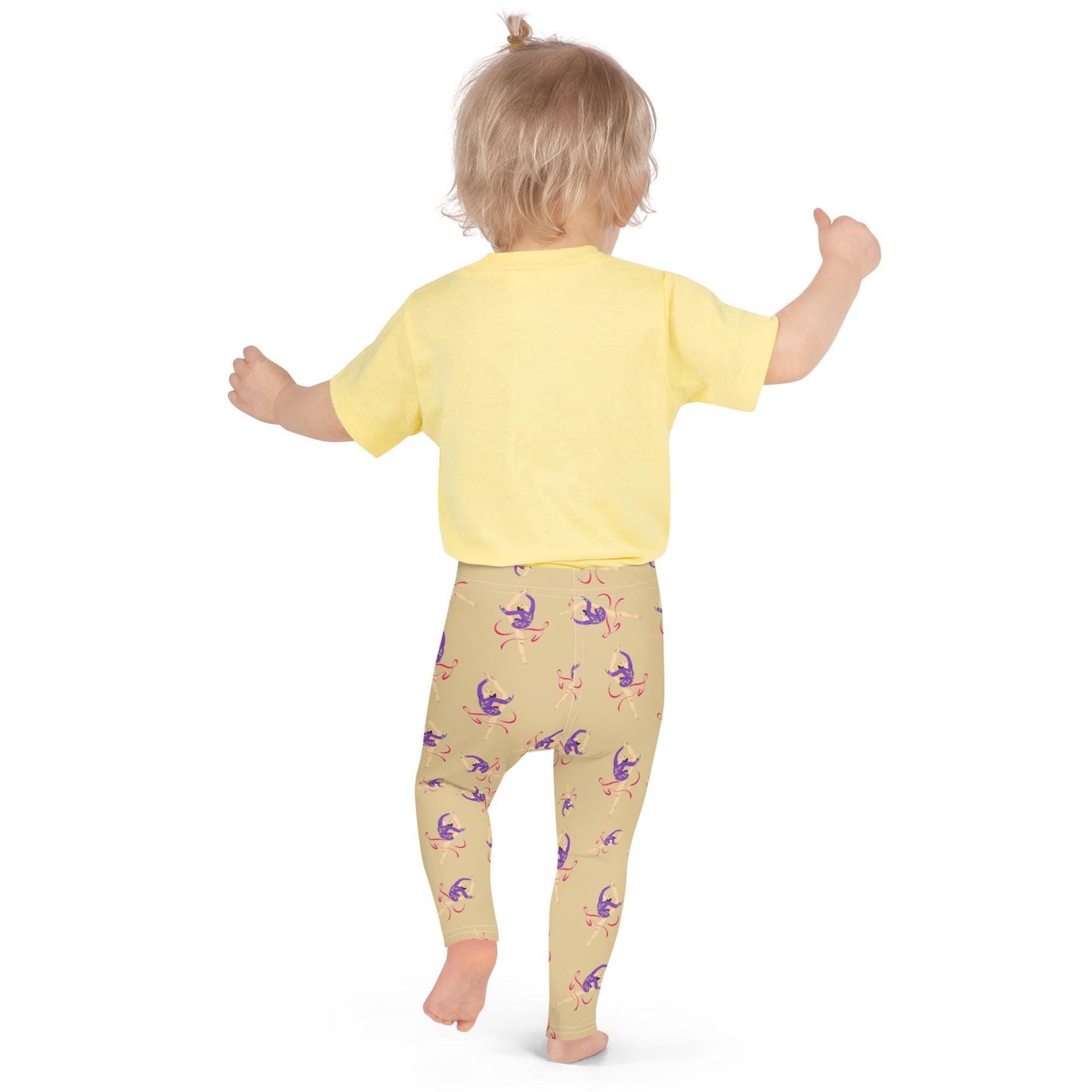 Legging pour petite fille – Jaune Citron – Doux, extensible, toutes saisons – Motif Gymnaste Danseuse