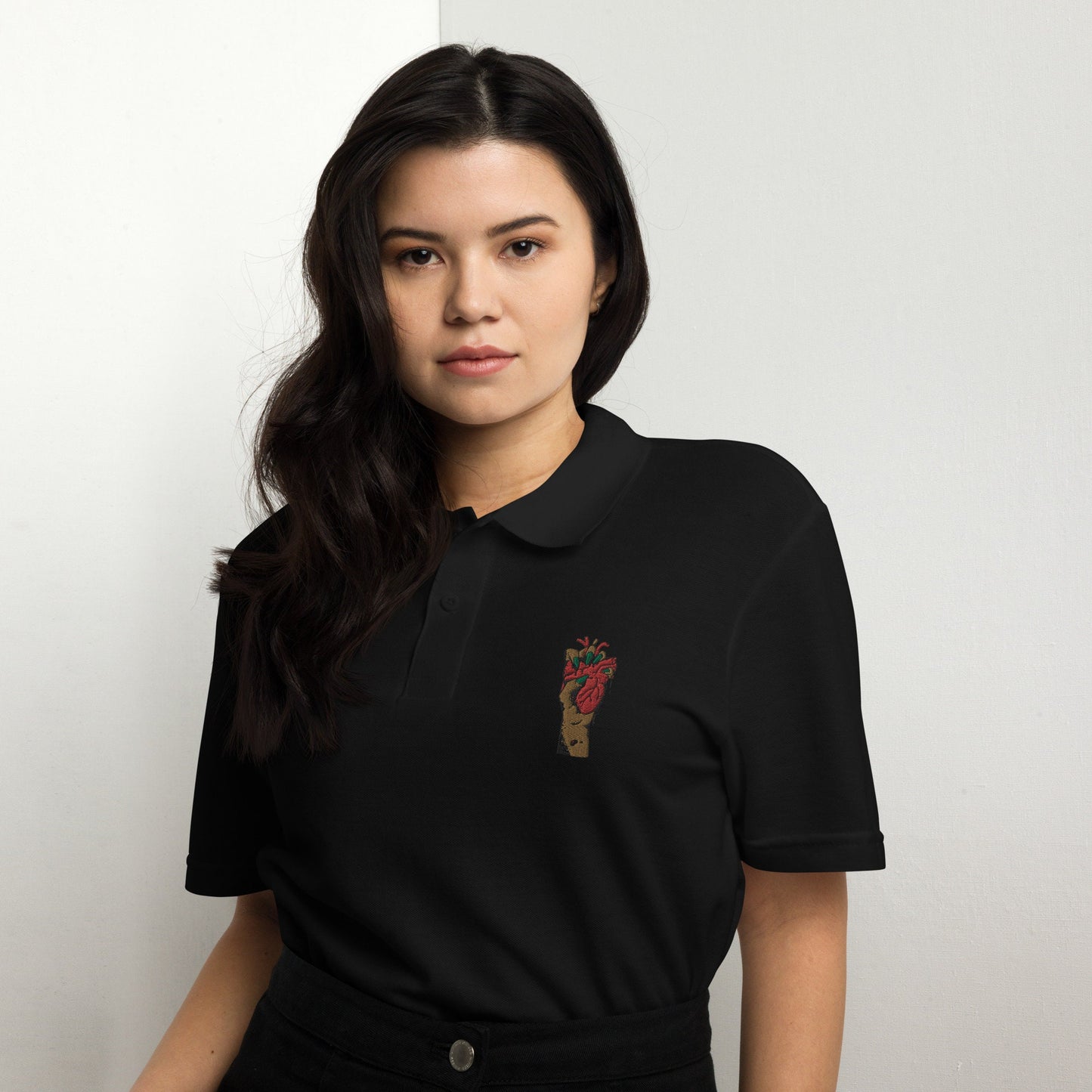 Polo pour femme à manches courtes – 100% coton piqué, motif brodé "Coeur Déjà Pris"
