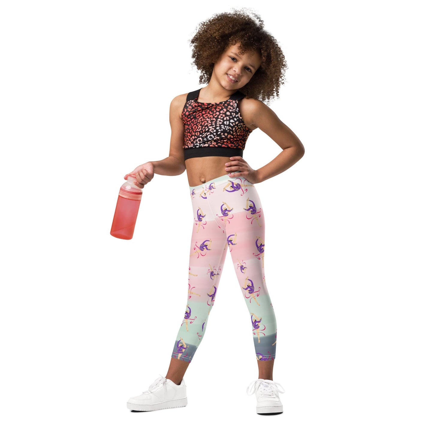 Legging pour petite fille – Dégragé Rose Kaki – Doux, extensible, toutes saisons – Motif Gymnaste Danseuse