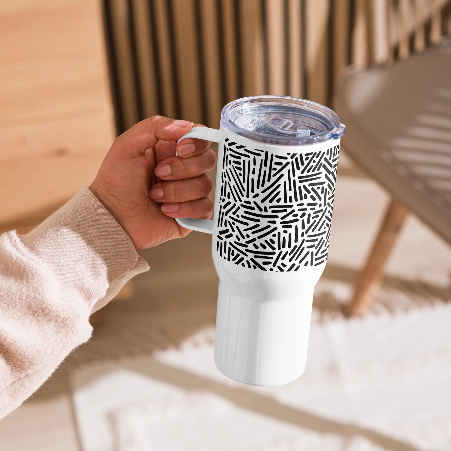 Mug Isotherme Inox - Mug de Voyage Isotherme en Acier Inoxydable avec Anse â Design Graphique - THERMOS, gobelet - Durable, LĂ©ger, Ătanche