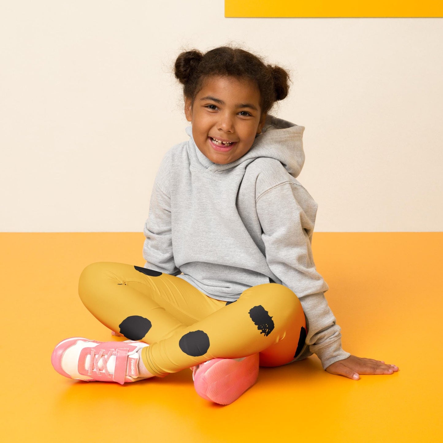 Legging pour petite fille – Jaune & Noir – Doux, extensible, toutes saisons – Motif Gymnaste Danseuse