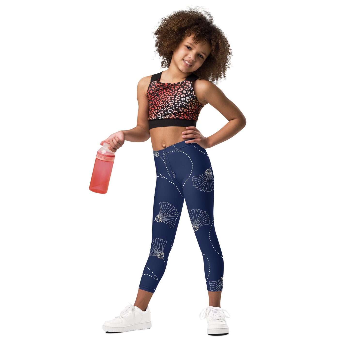 Legging pour petite fille – Bleu Fleuri – Doux, extensible, toutes saisons – Motif Gymnaste Danseuse
