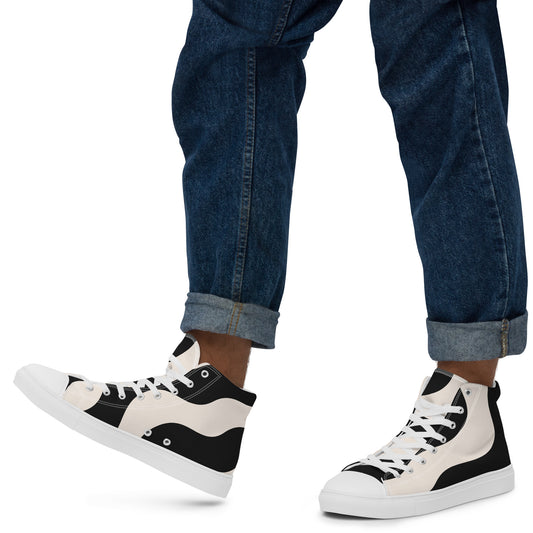 Baskets montantes homme - portées, maintien de cheville en marche urbaine - - beige et noir, graphique - semelle blanche