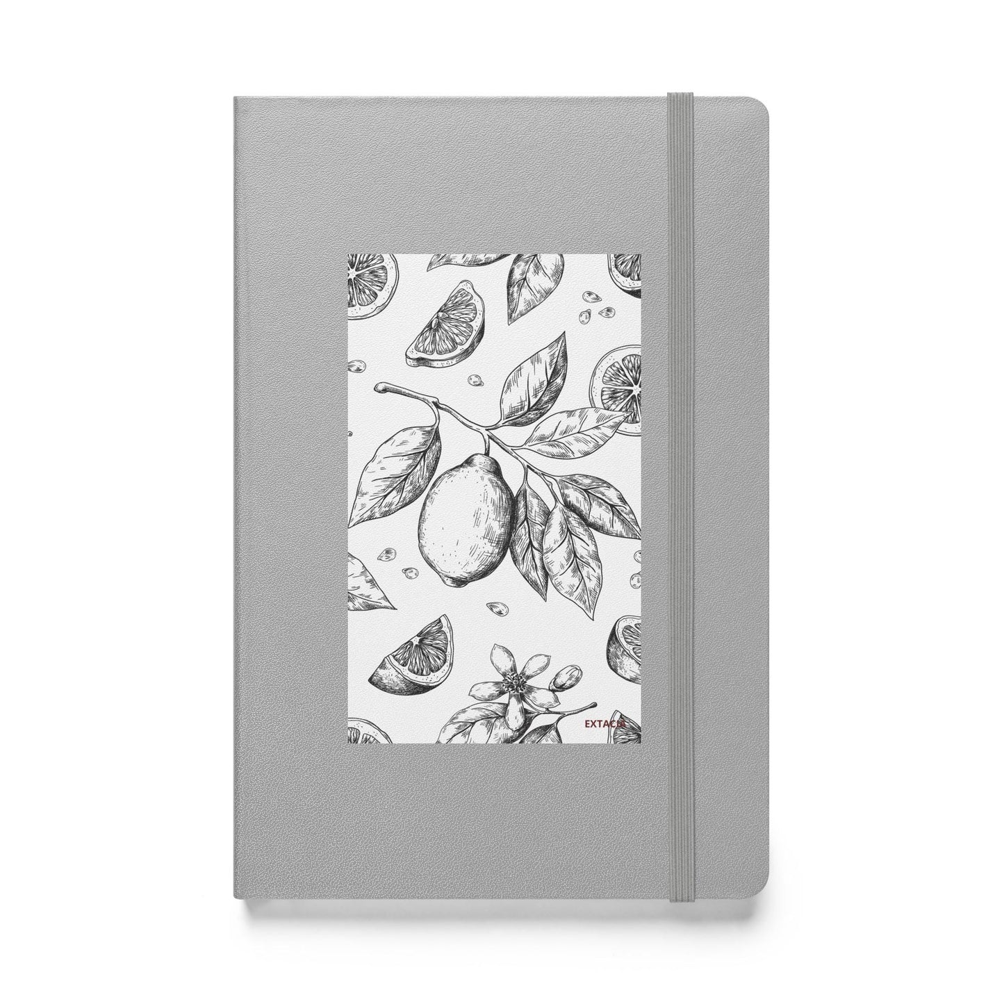 Carnet à couverture rigide vue de face, design minimal - A5 – argent - citronnier noir & blanc