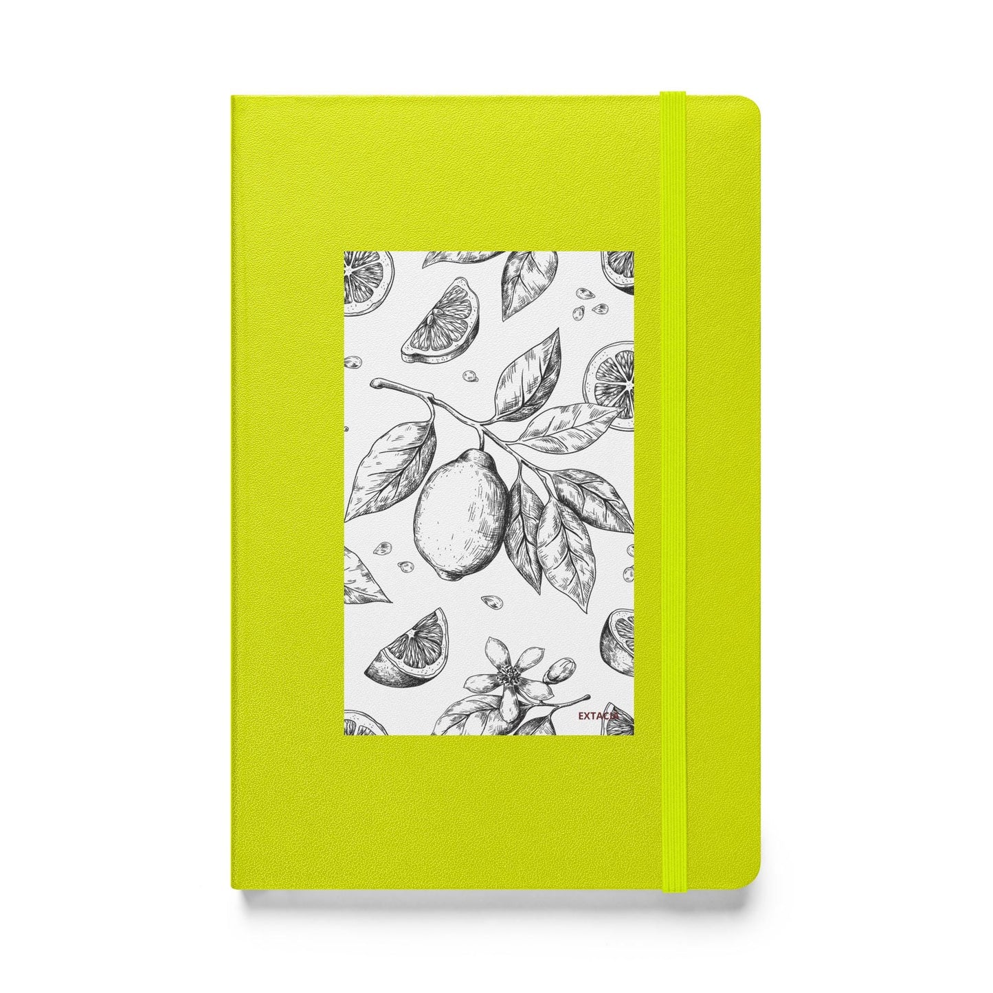 Carnet à couverture rigide vue de face, design minimal - A5 – citron-citronnier noir & blanc