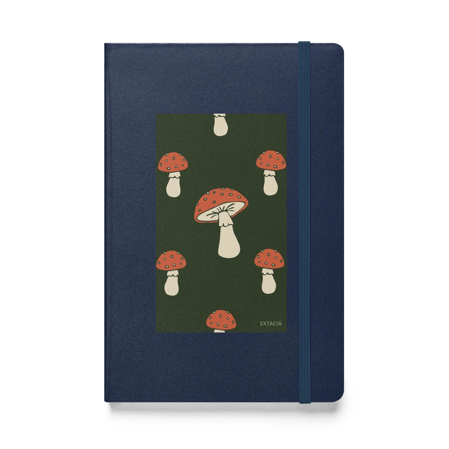 Carnet à couverture rigide vue de face, design minimal - Vert champignon - bleu marine