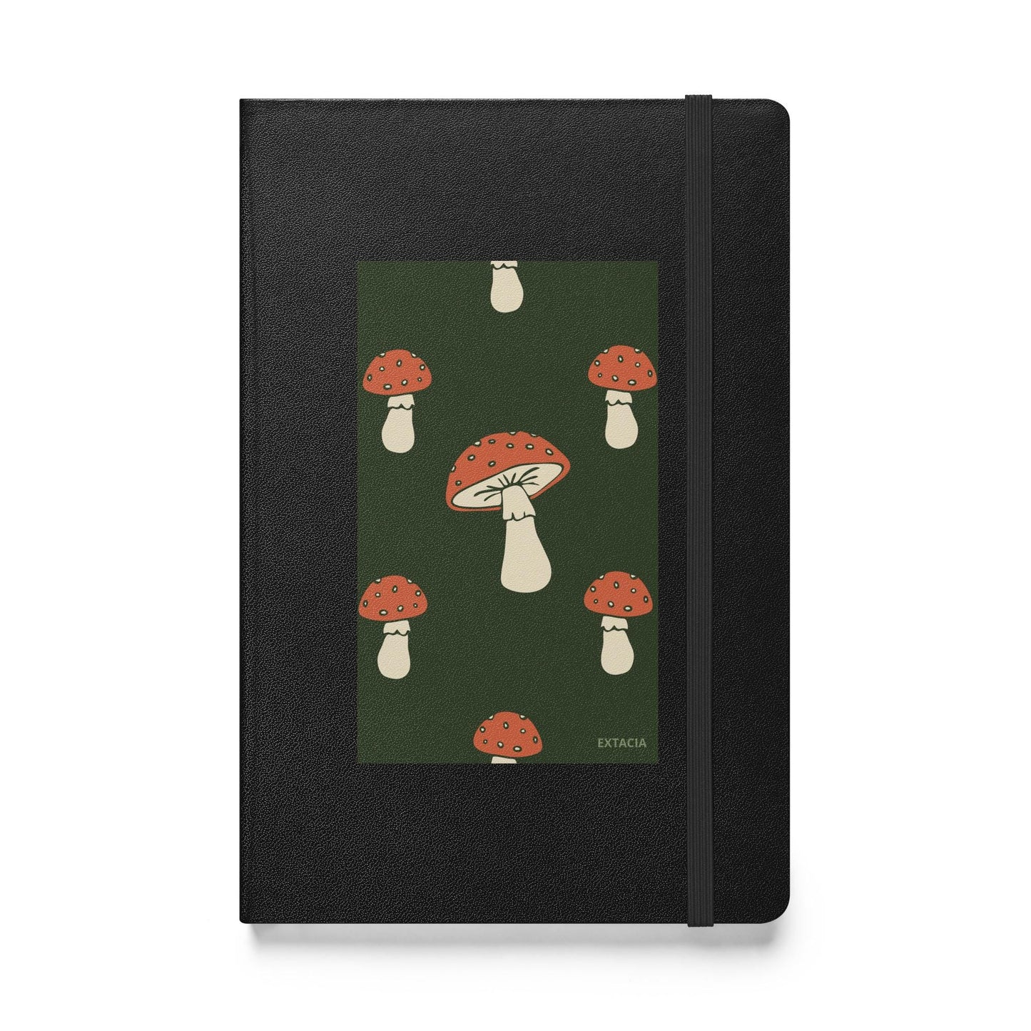 Carnet à couverture rigide vue de face, design minimal - Vert champignon - noir