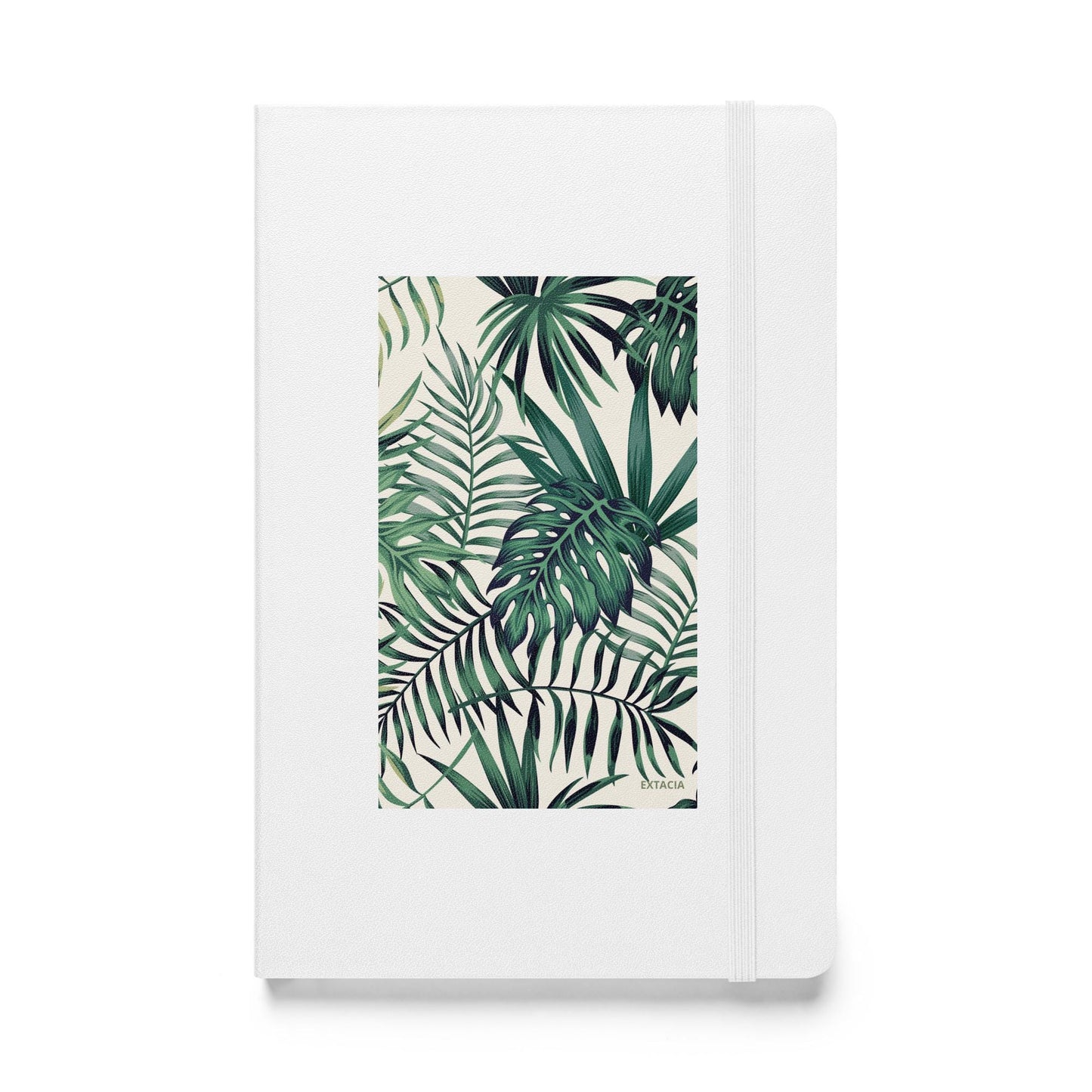 Carnet à couverture rigide vue de face, design minimal - blanc - A5 – Nature tropicale - plante