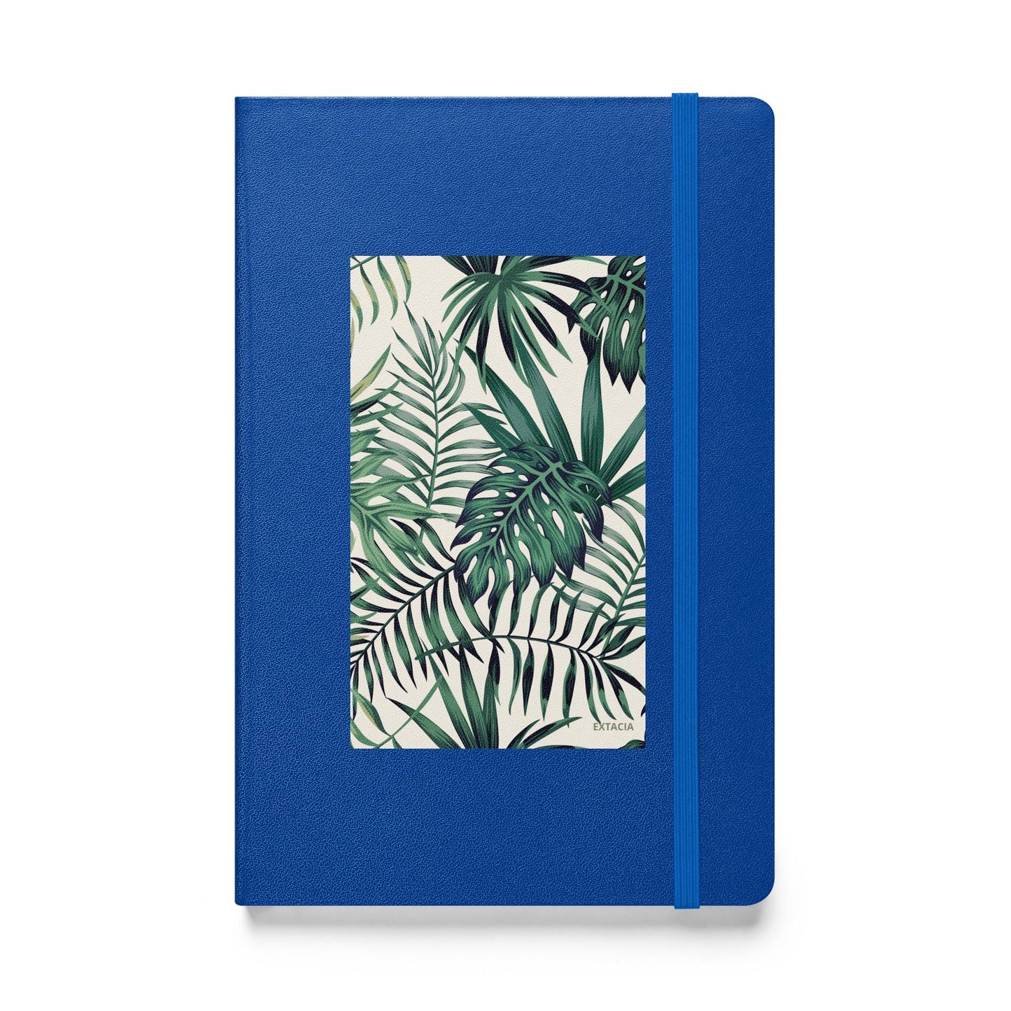 Carnet à couverture rigide vue de face, design minimal - bleu - A5 – Nature tropicale - plante