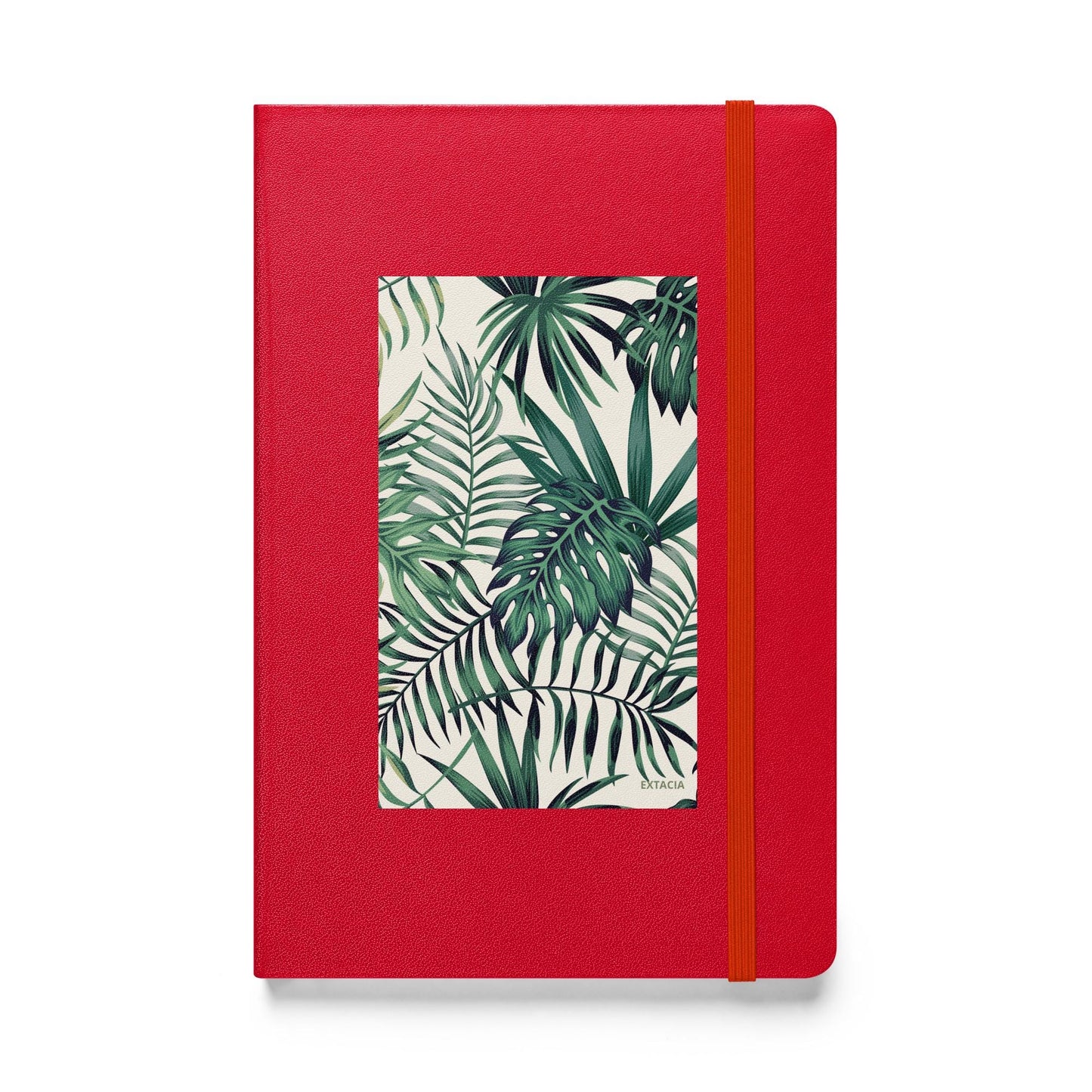 Carnet à couverture rigide vue de face, design minimal - rouge - A5 – Nature tropicale - plante