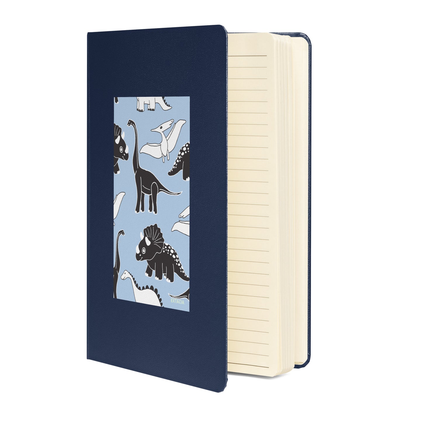 Carnet  – vue de 3/4, tranche et reliure durable - bleu marine - A5 – Bleu dinosaures