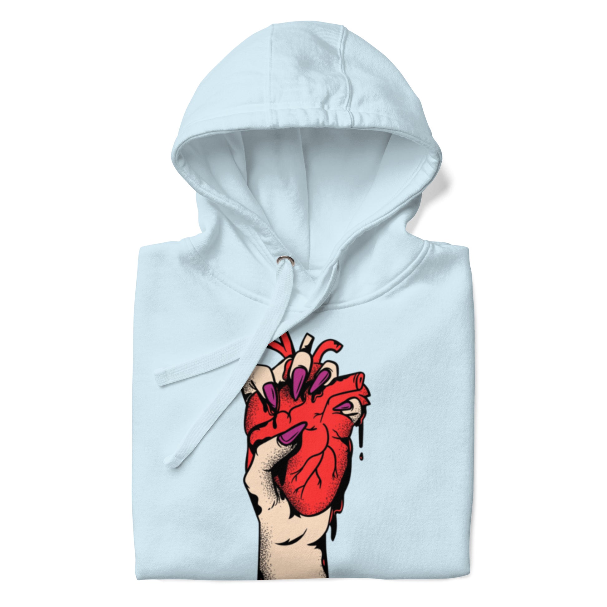 Détail du **motif imprimé** et trame coton, couture propre - bleuâtre – Coeur déjà pris, rouge