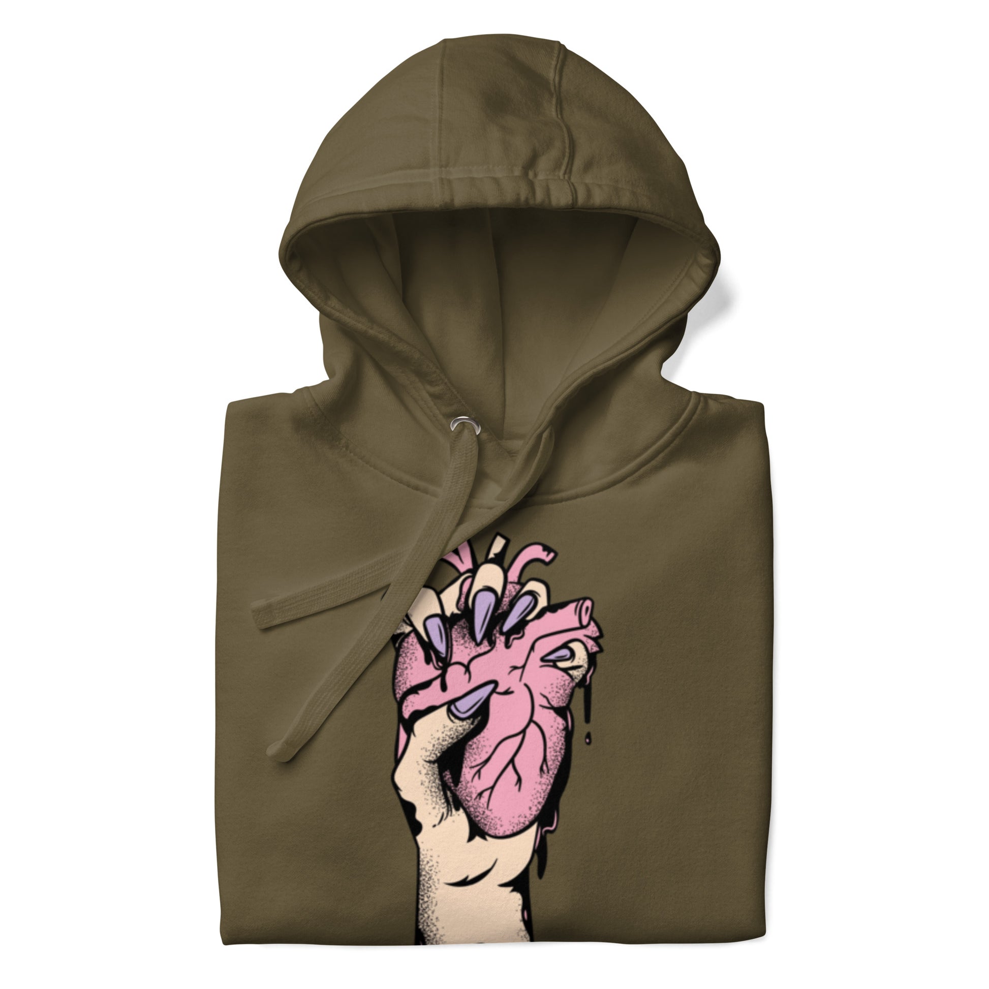 Détail du **motif imprimé** et trame coton, couture propre - kaki – Coeur déjà pris, rose