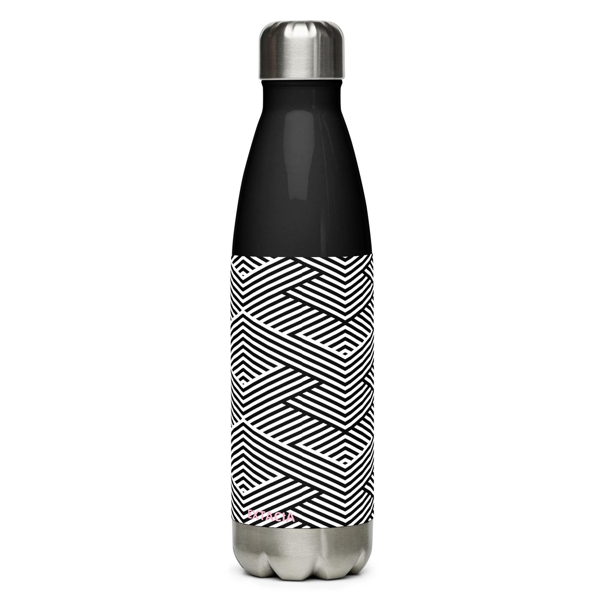 Gourde inox  – vue de face, design minimal, bouchon vissé étanche - noir et blanc - rayures - graphique  minimaliste